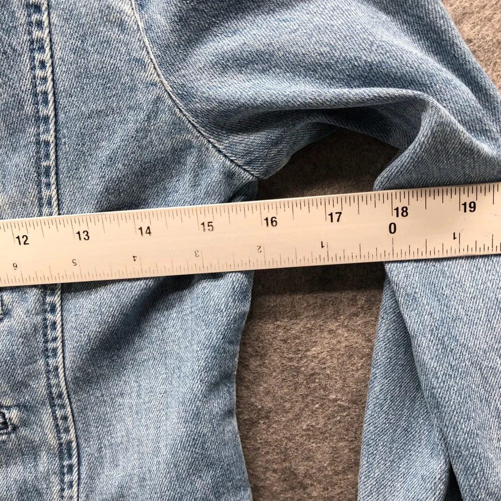 Gap Girls XL (12-13) Denim Band Jacket Double Breasted Open Front Blue‎ Military